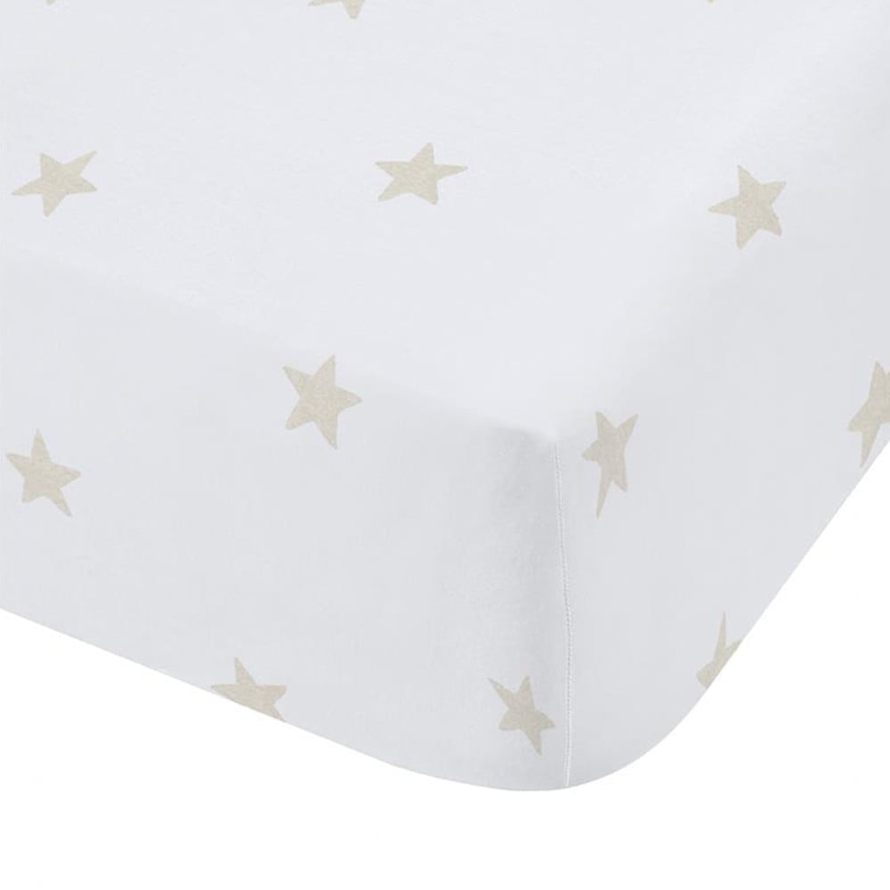 Biela/béžová napínacia bavlnená detská plachta do postieľky 70x140 cm Mini Star & Stripes – Bianca
