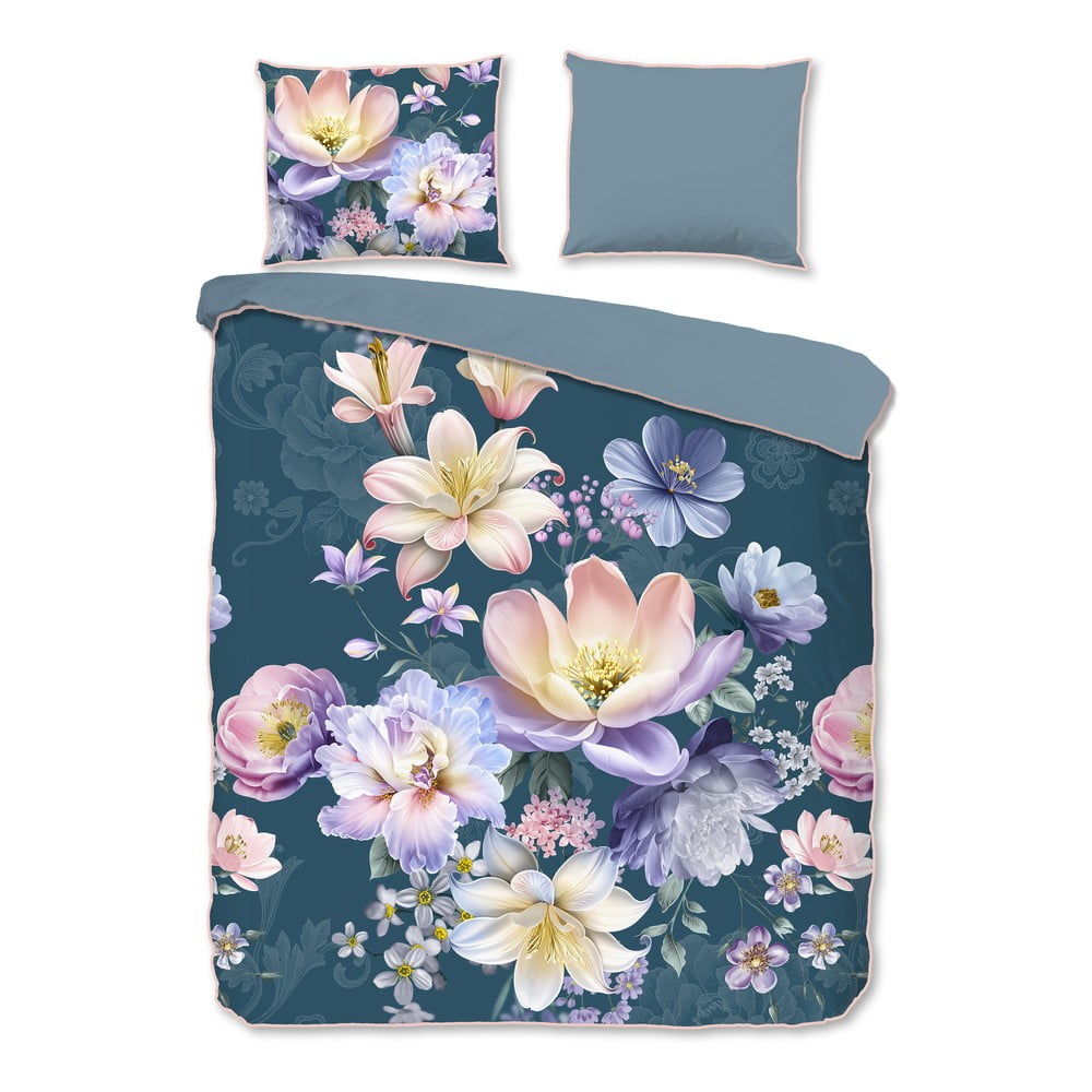 Modré obliečky na dvojlôžko/predĺžené z bavlneného saténu 200x220 cm Mirery – Descanso