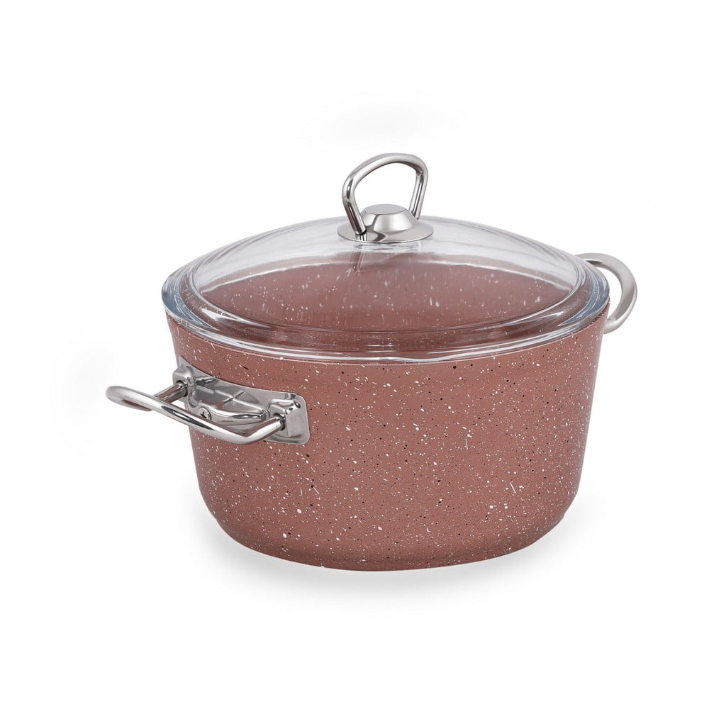 Ružový hliníkový hrniec s pokrievkou Güral Porselen Classic