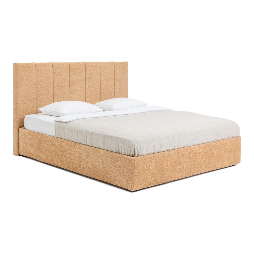 Čalúnená dvojlôžková posteľ s úložným priestorom s roštom 180x200 cm v horčicovej farbe Thessa Bold Line – Bonami Selection