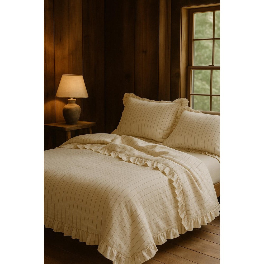 Béžové obliečky na dvojlôžko/predĺžené z bavlny Renforcé 240x220 cm Amalia Striped – Mila Home Luxury