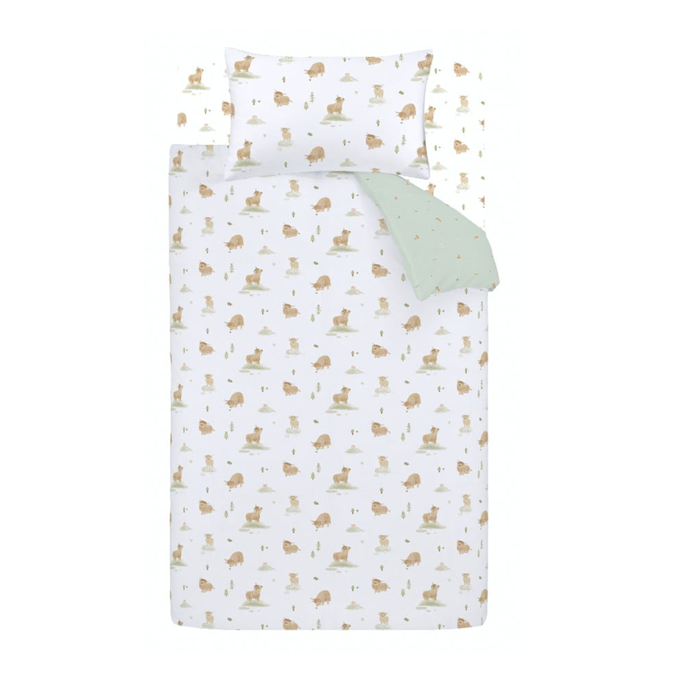 Biele/zelené bavlnené detské obliečky na jednolôžko 135x200 cm Mini Moo Cow – Bianca