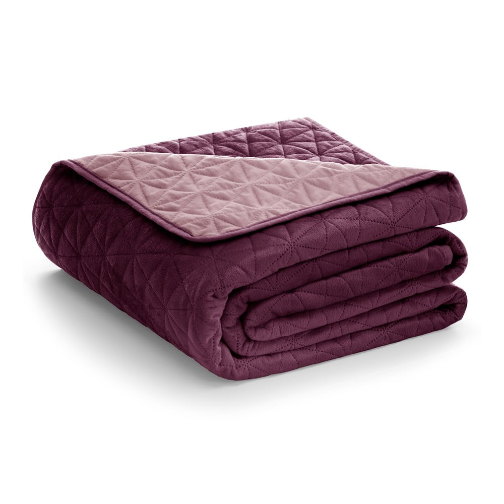 Tmavoružový zamatový prešívaný pléd 170x210 cm Laila – AmeliaHome