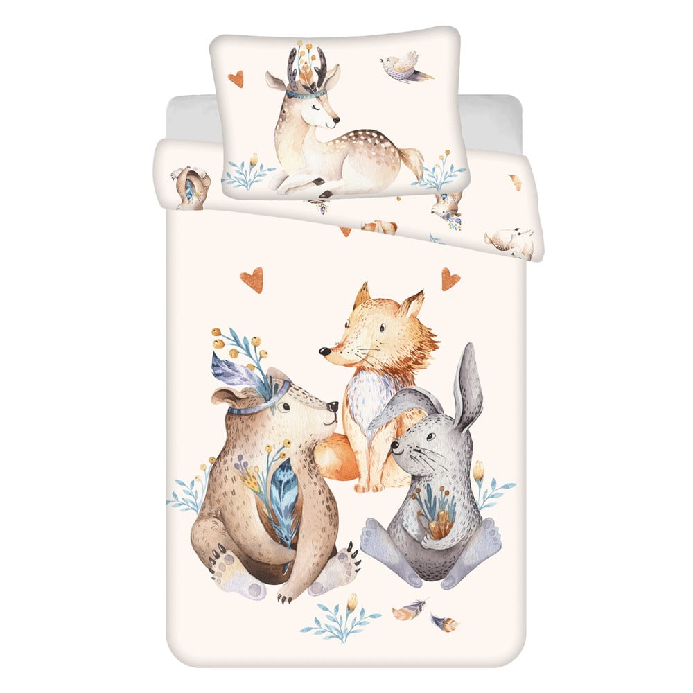 Béžové bavlnené detské obliečky do postieľky 100x135 cm Animals "Woodland" – Jerry Fabrics
