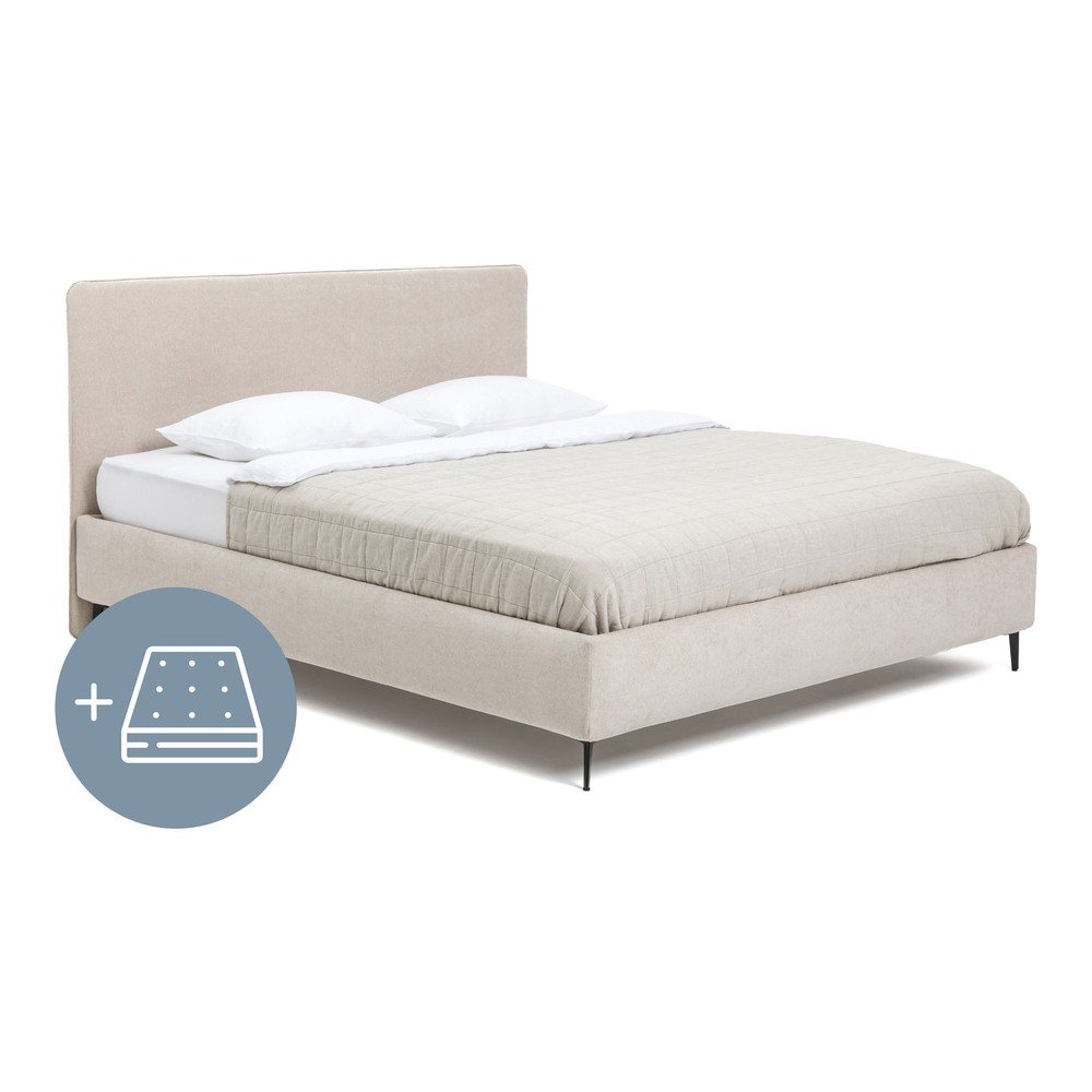 Béžová čalúnená dvojlôžková posteľ s matracom/s roštom 180x200 cm Noira Slim – Bonami Selection