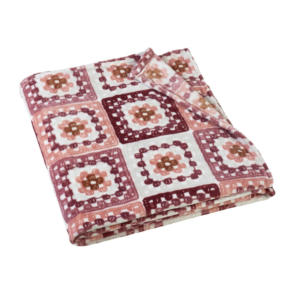 Ružová deka z mikroplyšu 130x170 cm Crochet Print – Catherine Lansfield