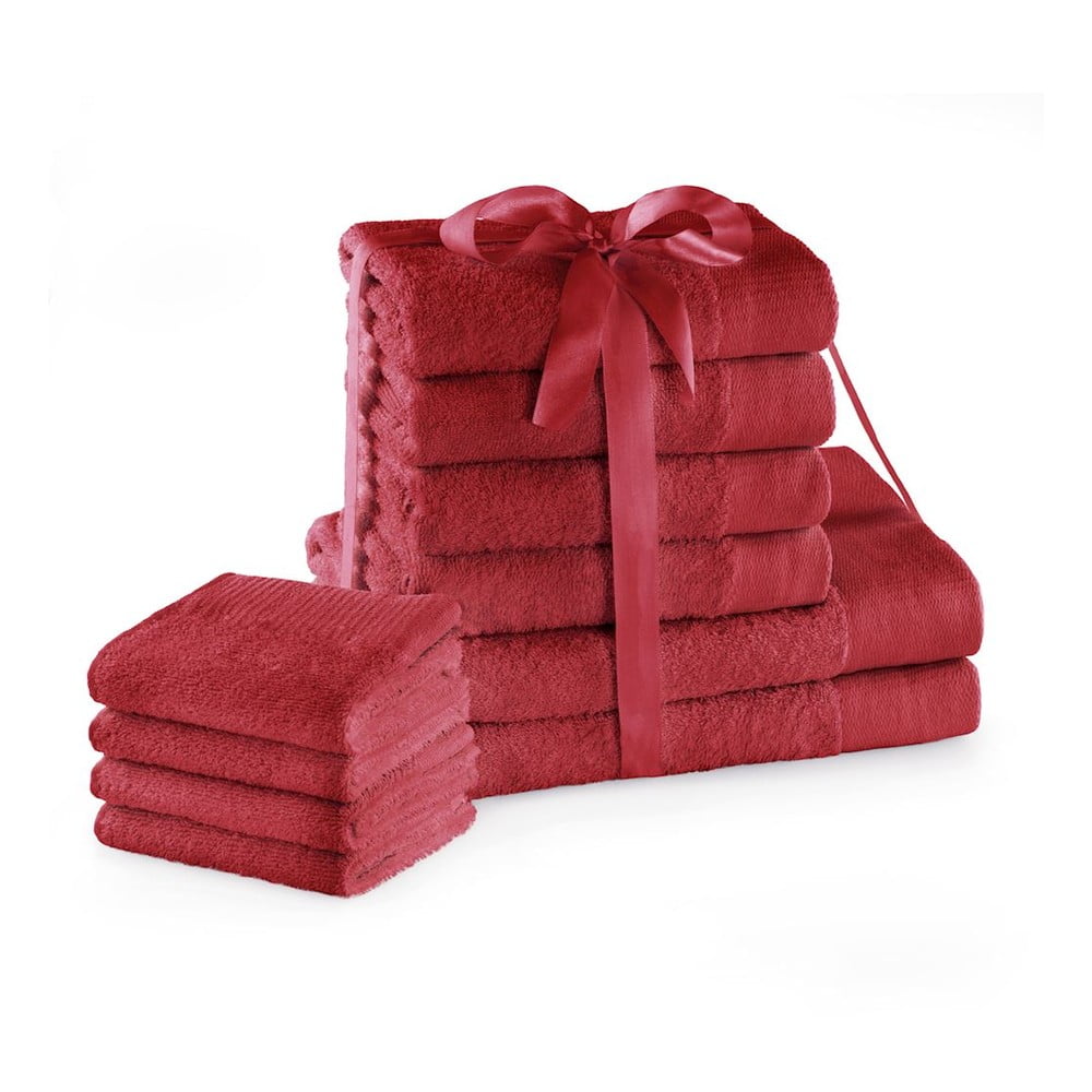 Červené froté bavlnené uteráky a osušky v súprave 10 ks Amari – Restilo