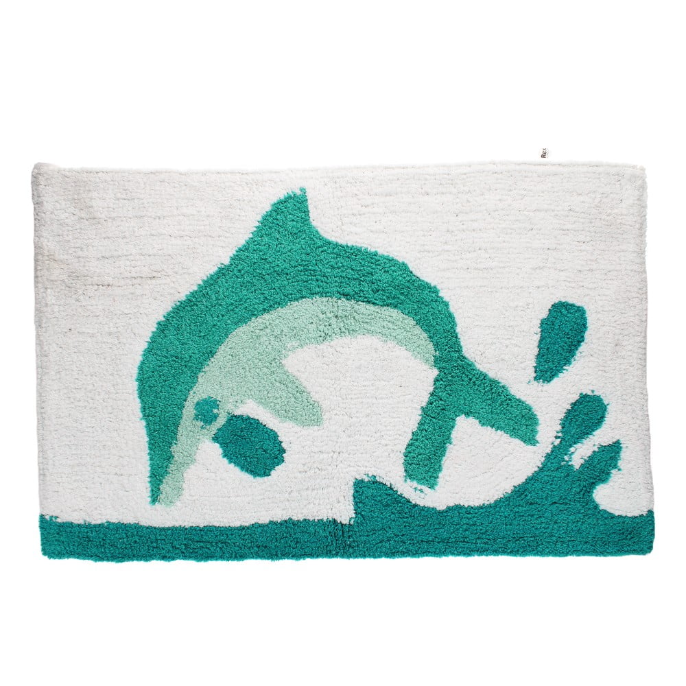 Biela/tyrkysovomodrá kúpeľňová predložka 50x80 cm Dolphin – Rex London