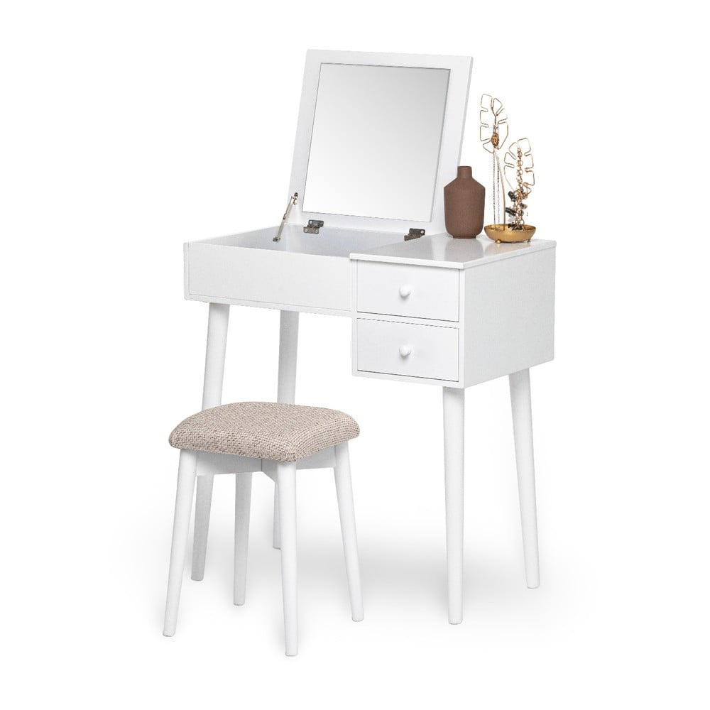 Biely toaletný stolík so zrkadlom