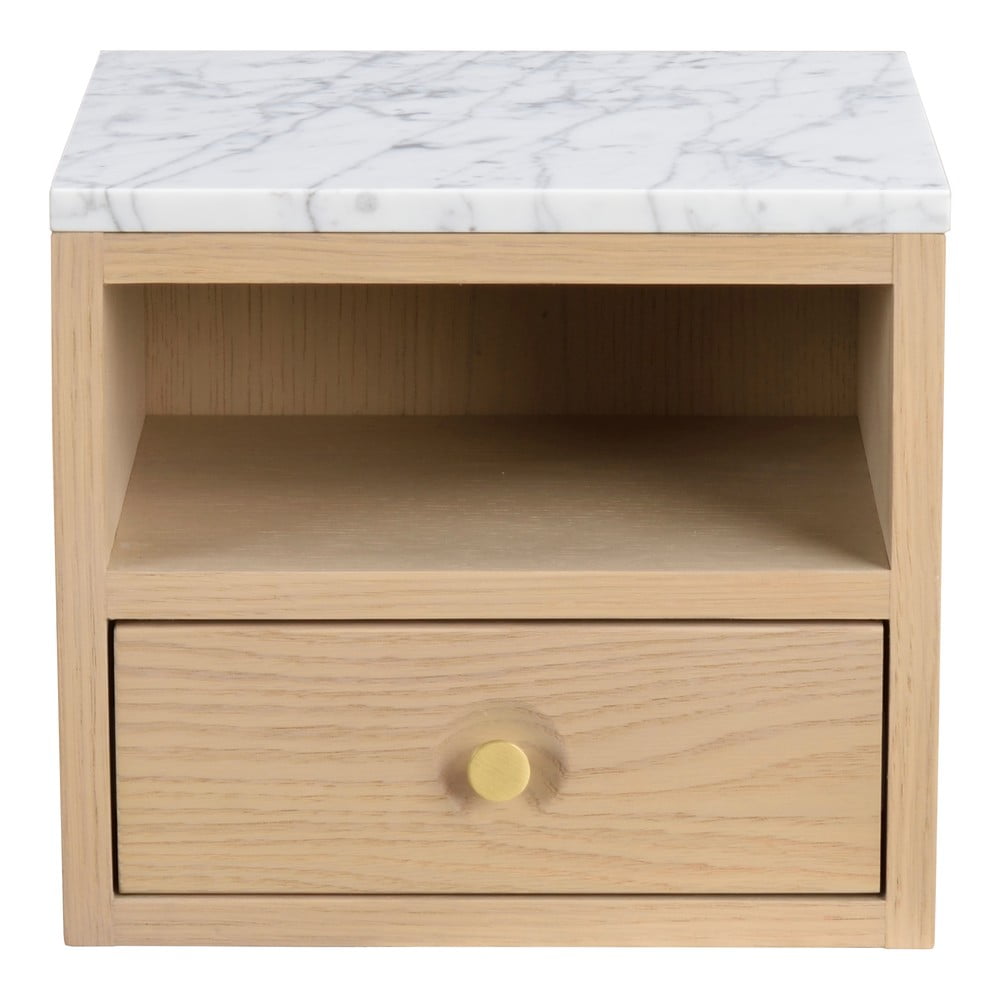 Nočný stolík s doskou v dekore mramoru v prírodnej farbe Whitmore – Rowico