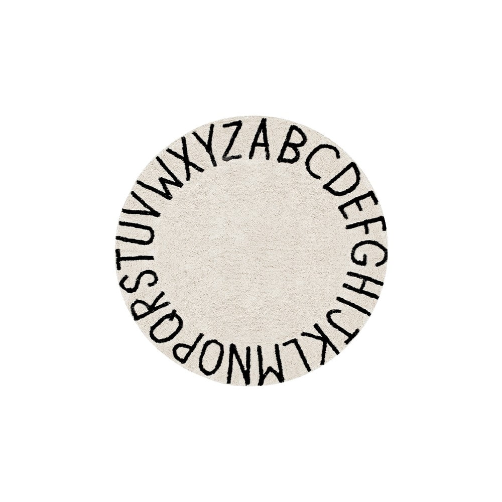 Krémový prateľný ručne tkaný bavlnený detský koberec ø150 cm ABC Natural Black – Lorena Canals