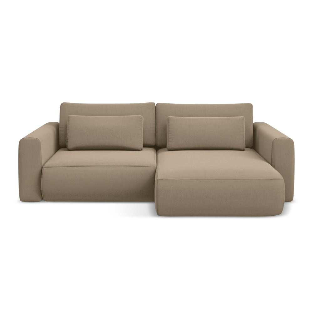 Svetlohnedá zamatová rozkladacia/s úložným priestorom rohová pohovka (pravý roh/s leňoškou) Kapua – Makamii