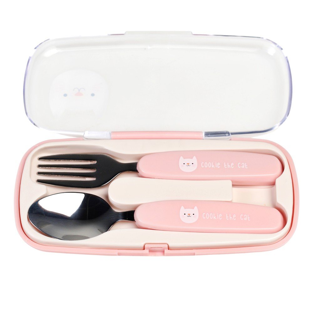 Svetloružový antikoro detský príbor 2 ks Cookie the Cat – Rex London