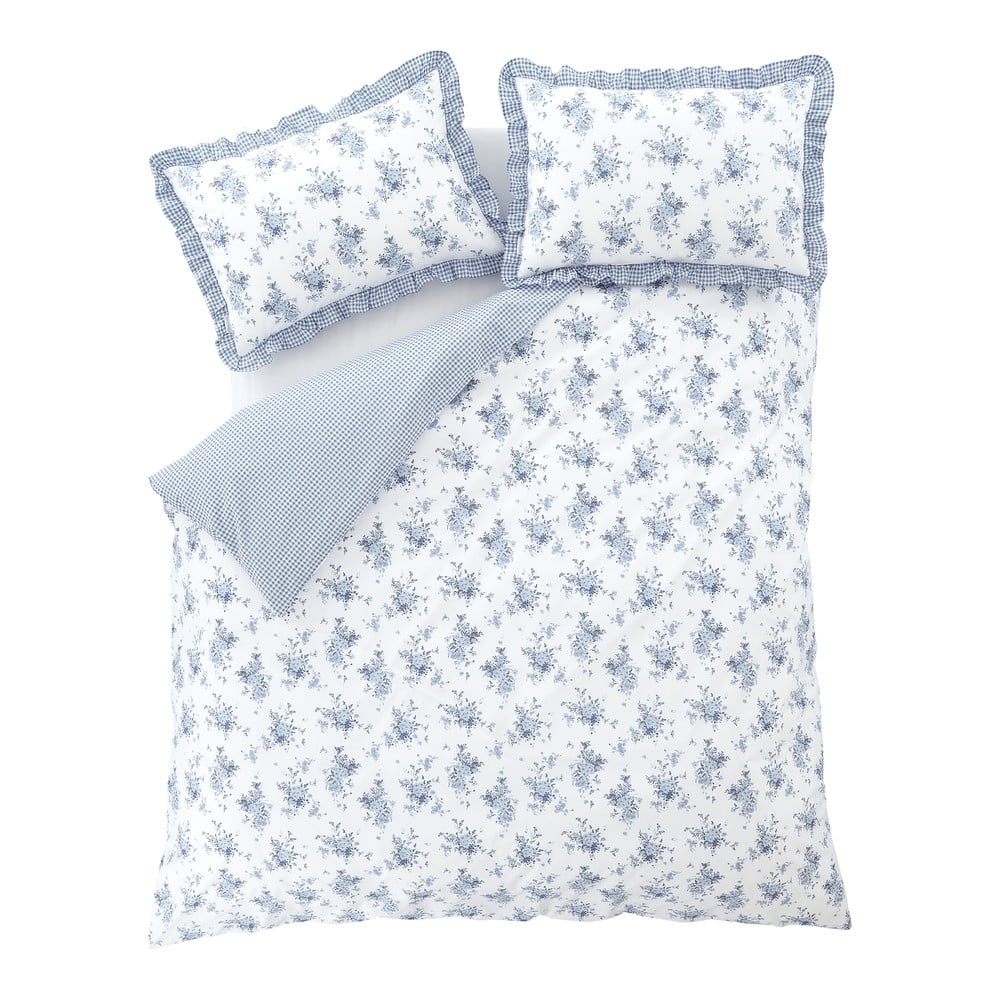 Bielo-modré obliečky na jednolôžko 135x200 cm Lucie Floral Frill – Catherine Lansfield