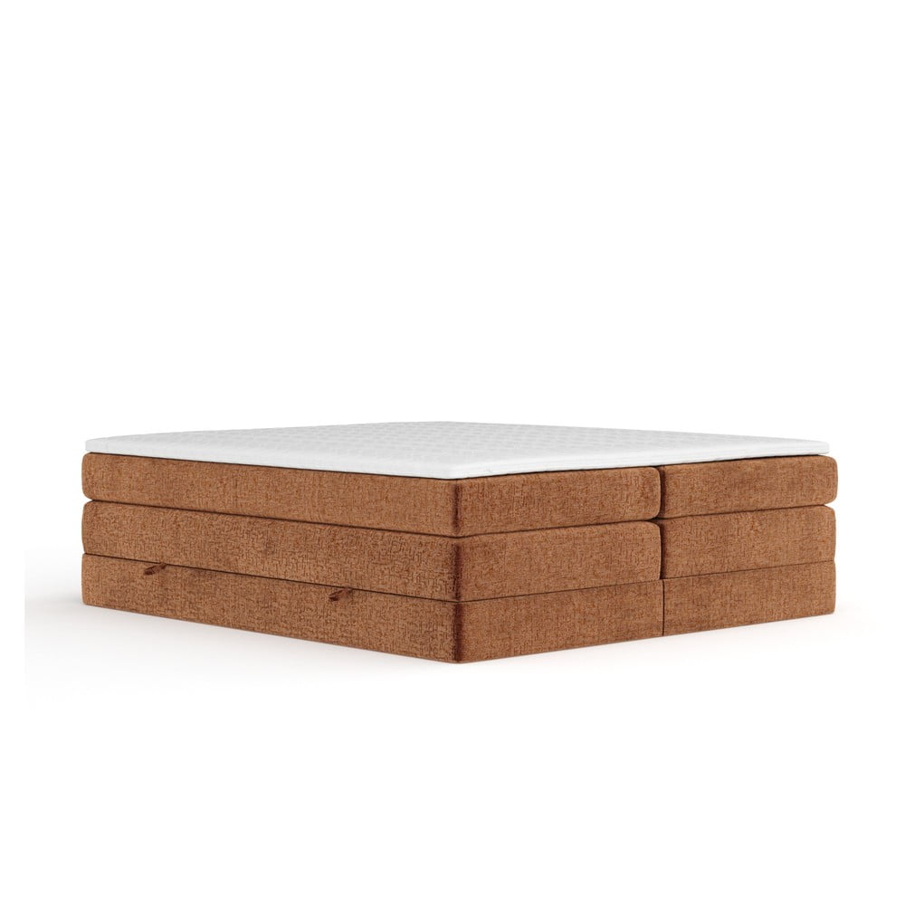 Oranžová boxspring posteľ s úložným priestorom/bez čela 200x200 cm Juniper – Maison de Rêve