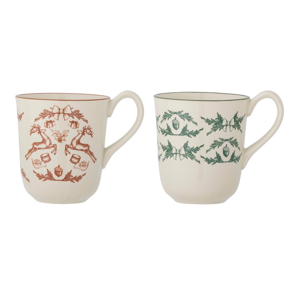 Krémové hrnčeky s vianočným motívom z kameniny v súprave 2 ks 300 ml Beth – Bloomingville