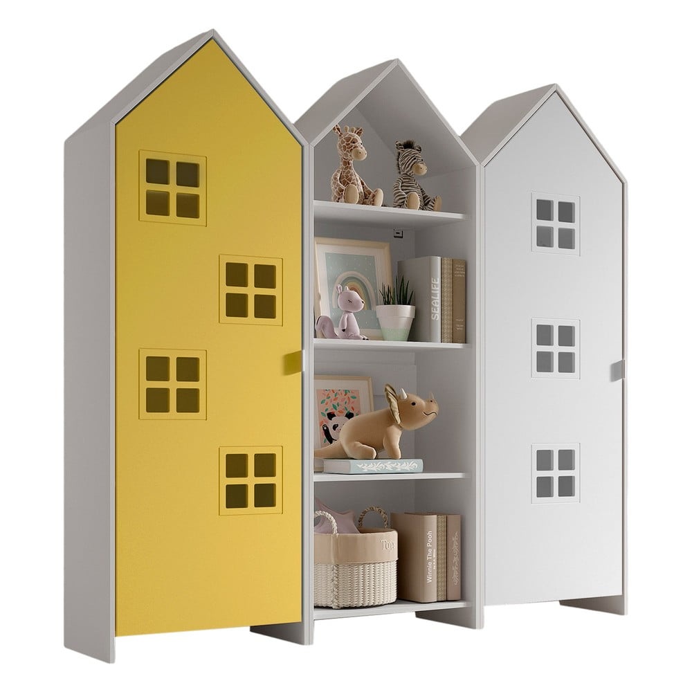 Žlto-biela otvorená detská šatníková skriňa 173x171