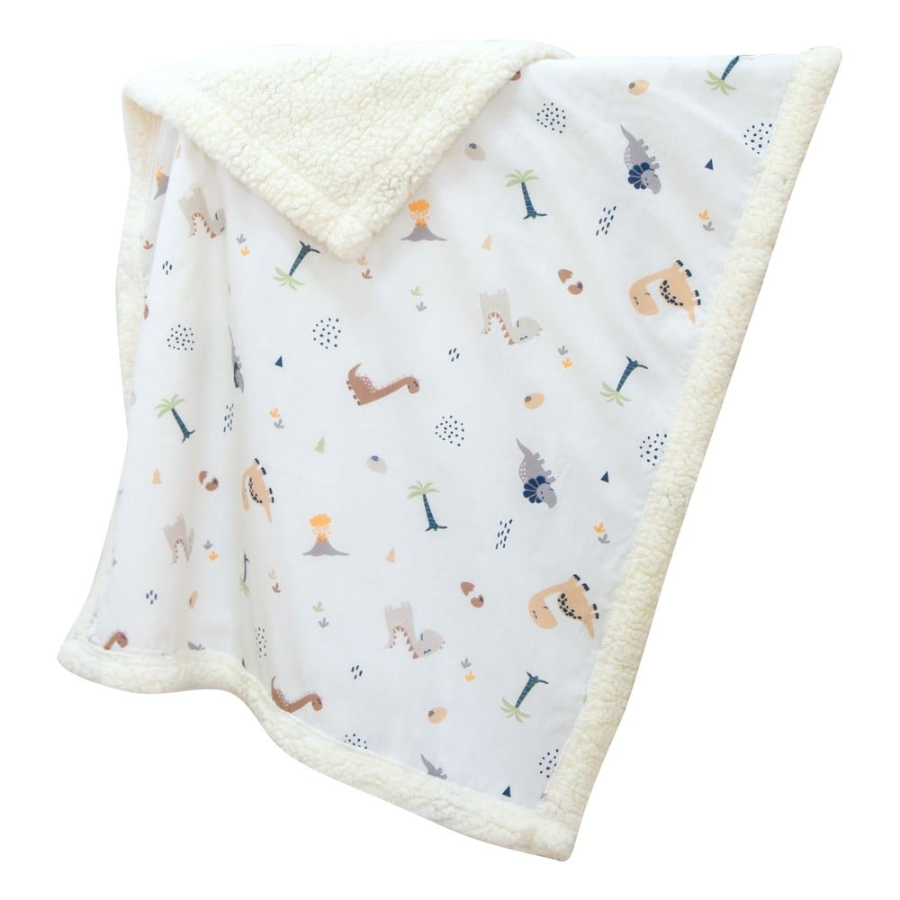 Biela detská deka z bavlny Renforcé 75x100 cm Dinozor – Mijolnir