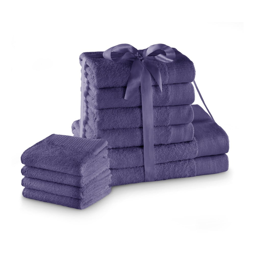 Fialové froté bavlnené uteráky a osušky v súprave 10 ks Amari – Restilo