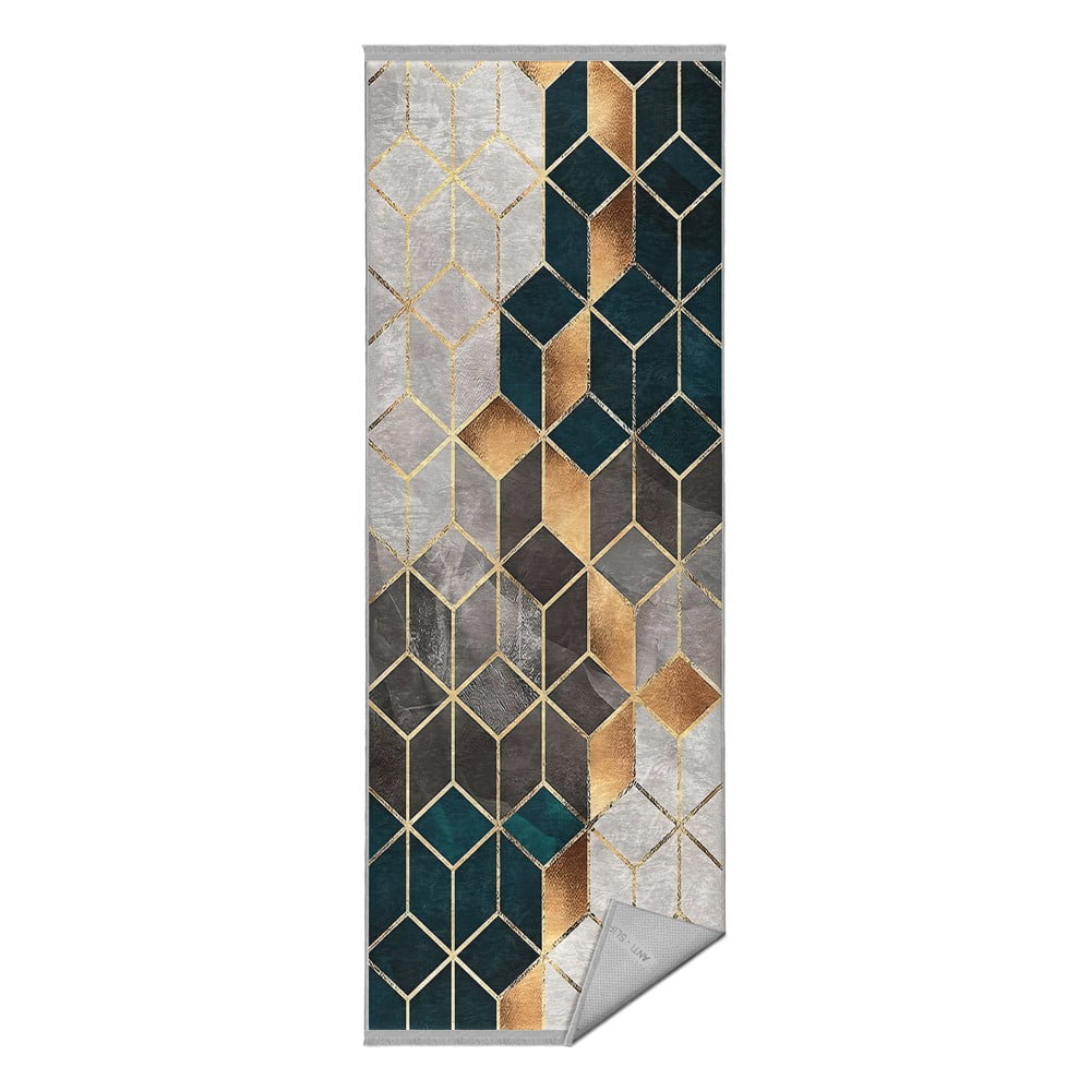 Bielo-petrolejový prateľný koberec behúň 80x200 cm – Mila Home