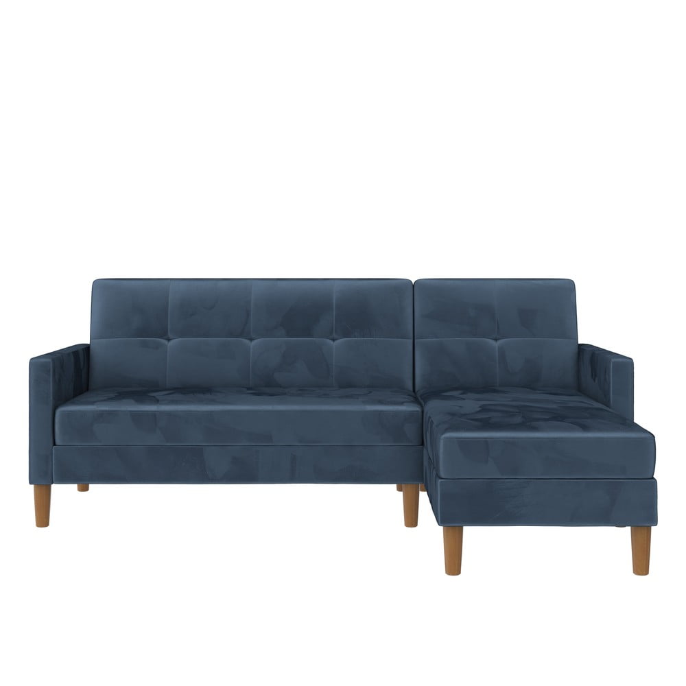 Modrá zamatová rozkladacia rohová pohovka (variabilná) Lilly – Støraa