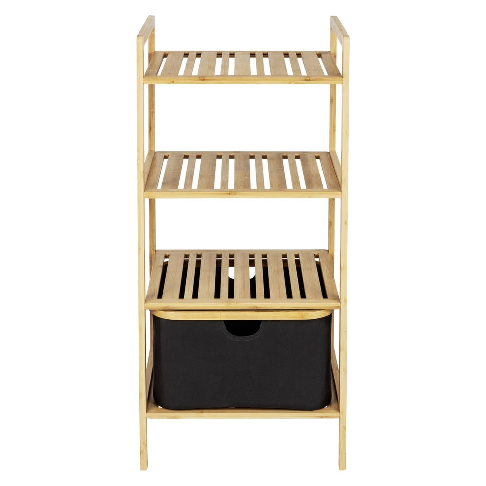Čierny/prírodný bambusový kúpeľňový regál 44x93