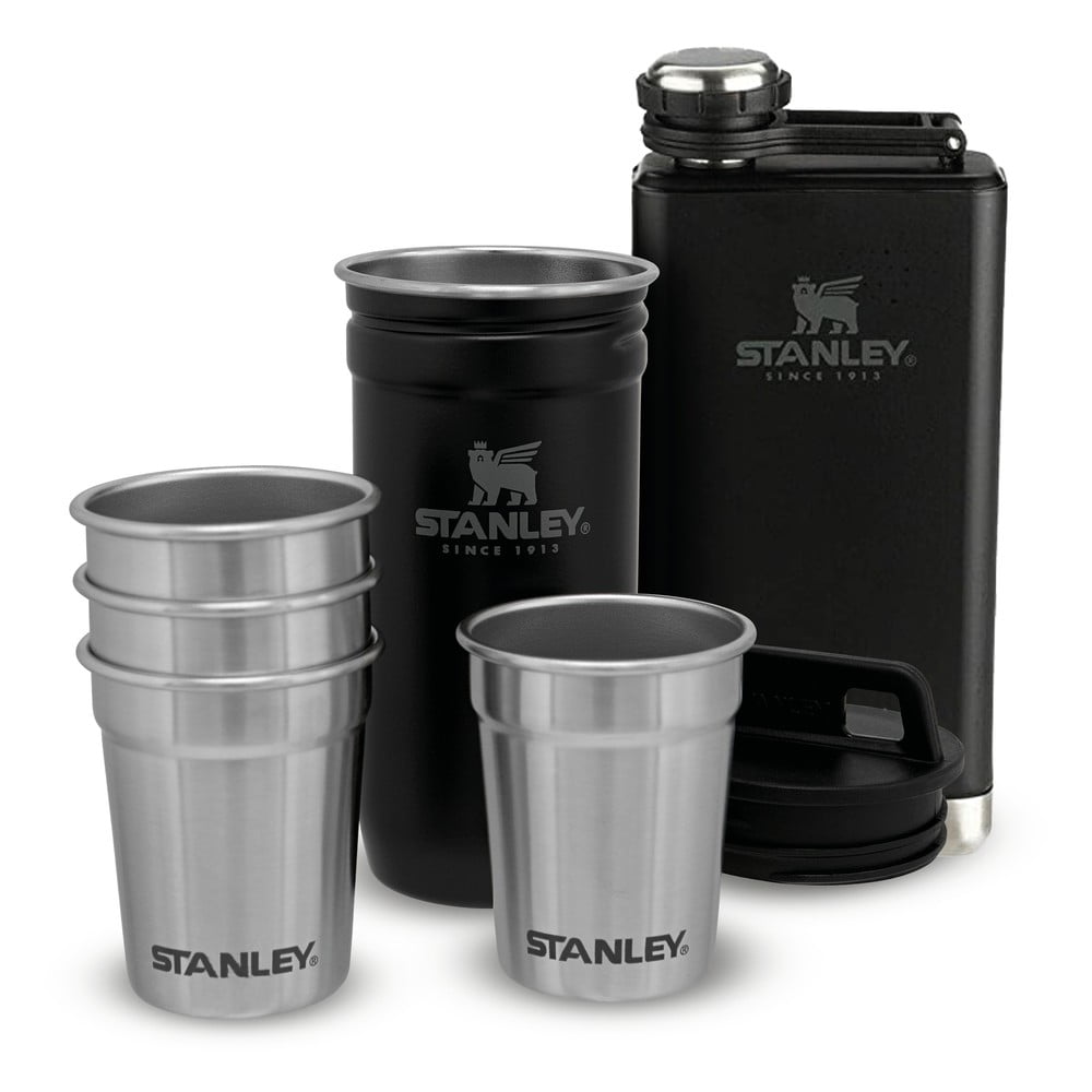 Čierna súprava ploskačky a štamperlíkov 6 ks z nehrdzavejúcej ocele 250 ml Adventure Black – Stanley