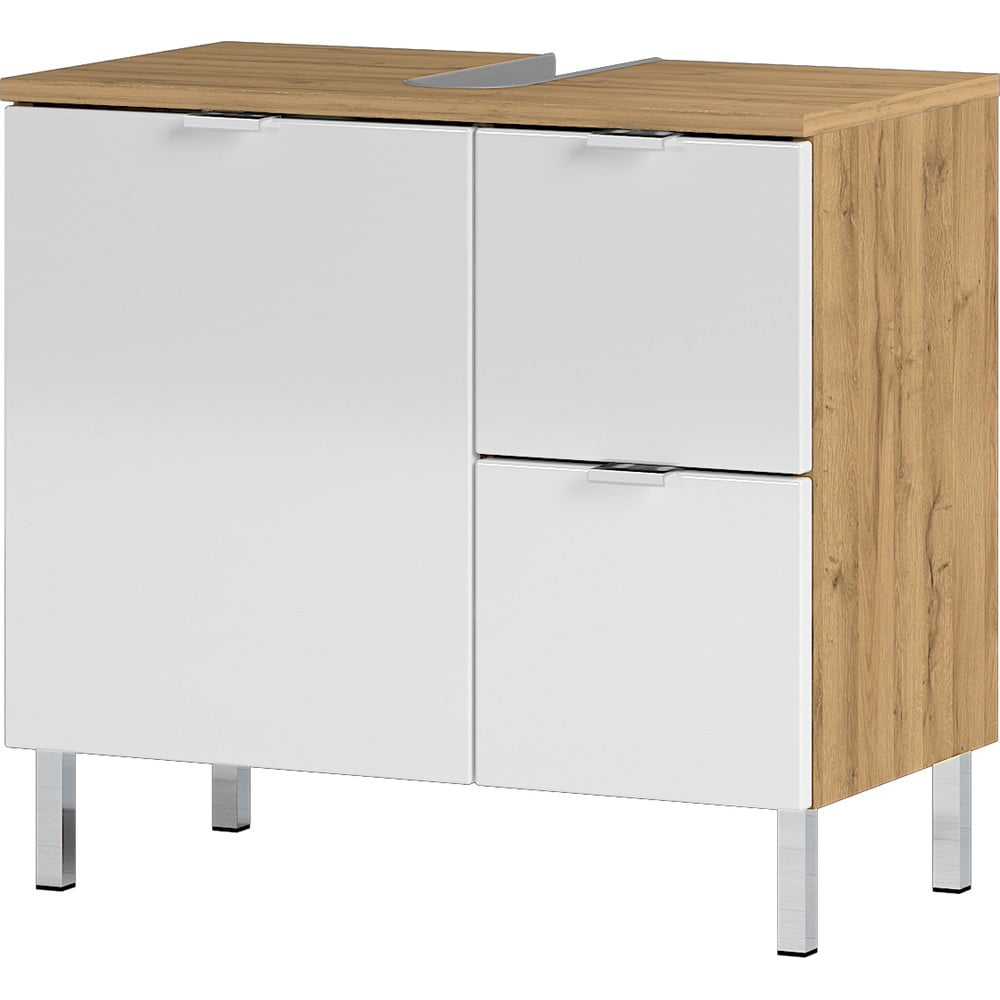 Biela skrinka pod umývadlo s dubovým dekorom Germania Mauresaa