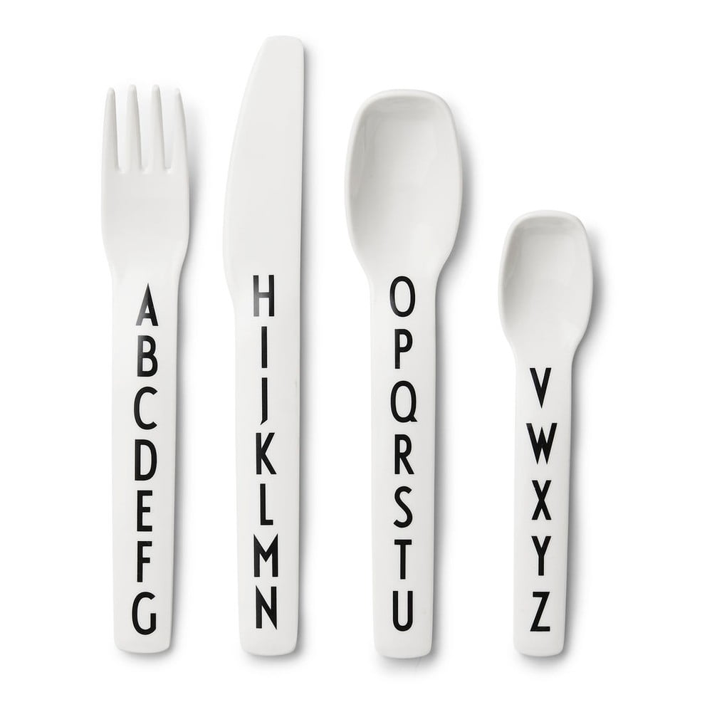 4-dielna súprava bielych detských príborov Design Letters
