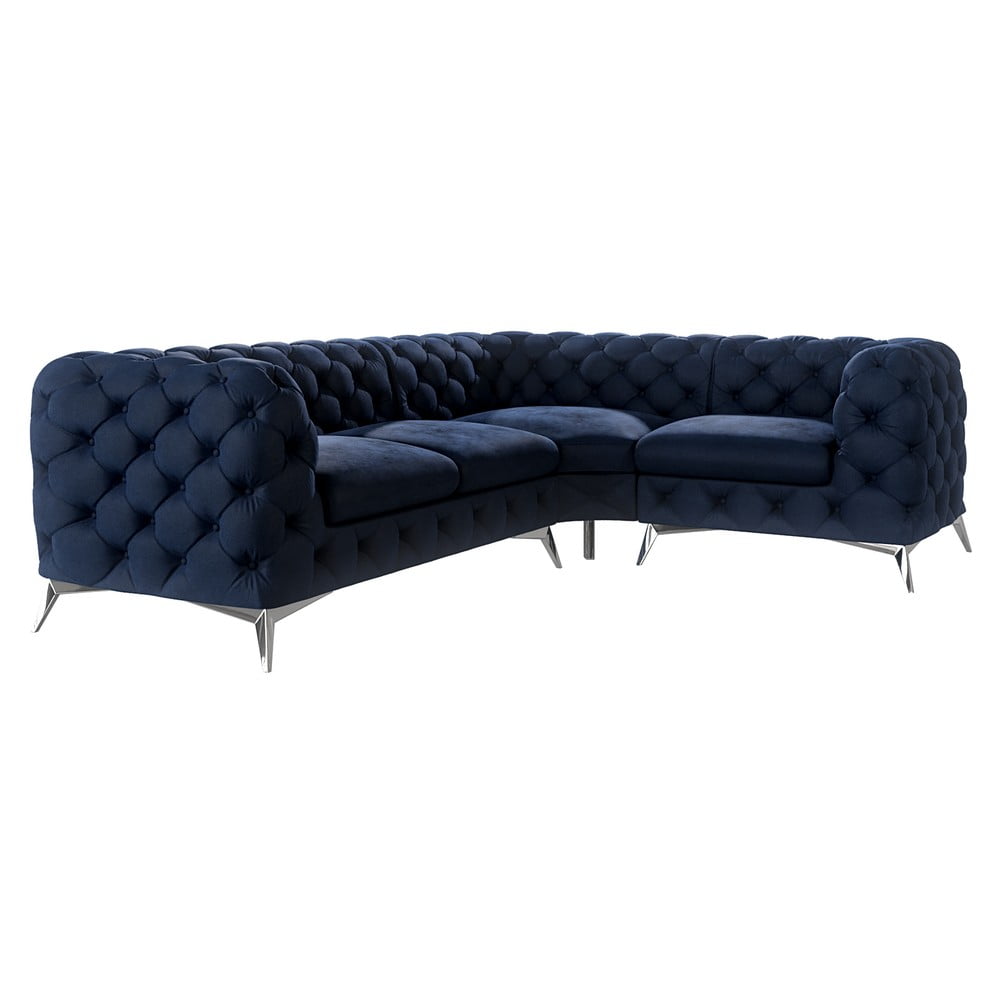 Tmavomodrá zamatová rohová pohovka (pravý roh/do L) Chelsea – Ropez