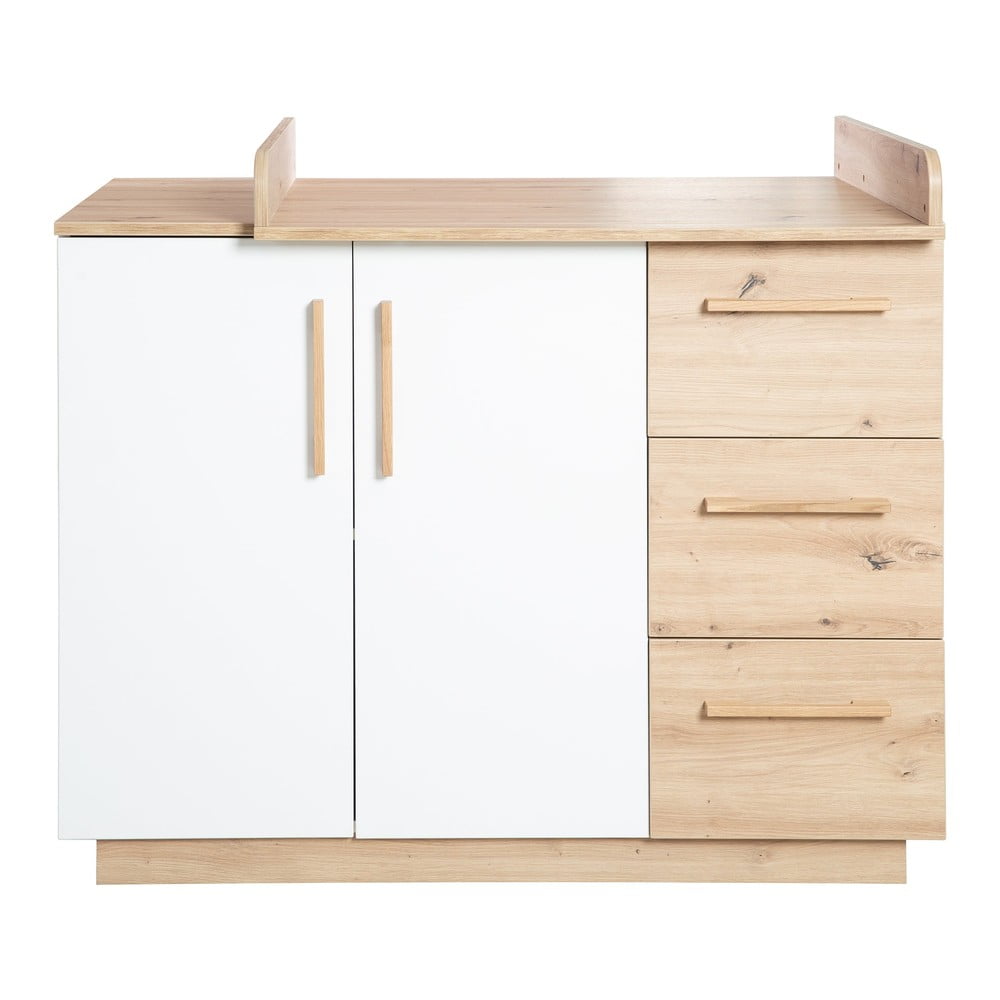 Biela/v prírodnej farbe detská komoda v dekore duba s prebaľovacím pultom 118x103x79 cm Lion – Roba