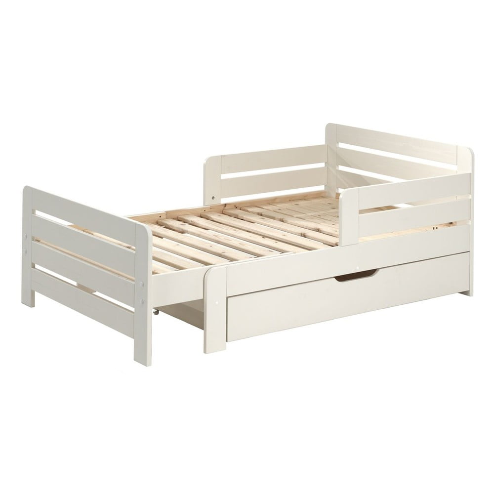 Biela rastúca detská posteľ z borovicového dreva s úložným priestorom s matracom/s roštom Jumper – Vipack