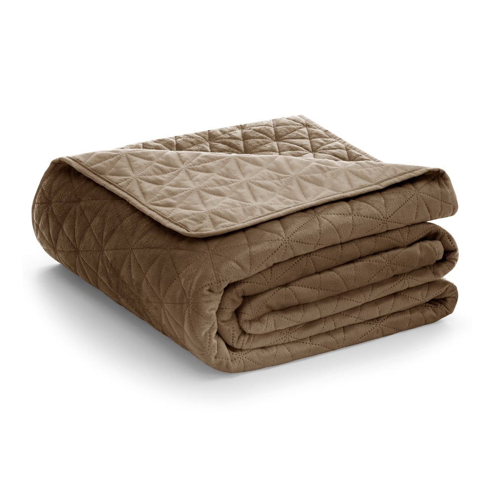 Svetlohnedý zamatový prešívaný pléd 170x210 cm Laila – AmeliaHome