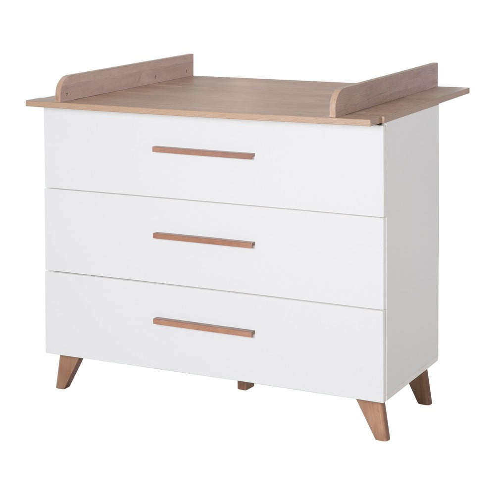 Nízka detská komoda v dekore duba s prebaľovacím pultom v bielo-prírodnej farbe 110x98 cm – Roba