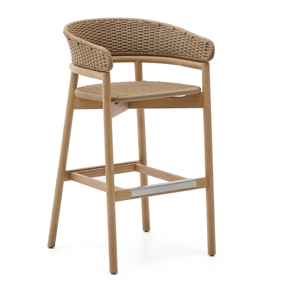 Drevená záhradná barová stolička v prírodnej farbe Arinella – Kave Home