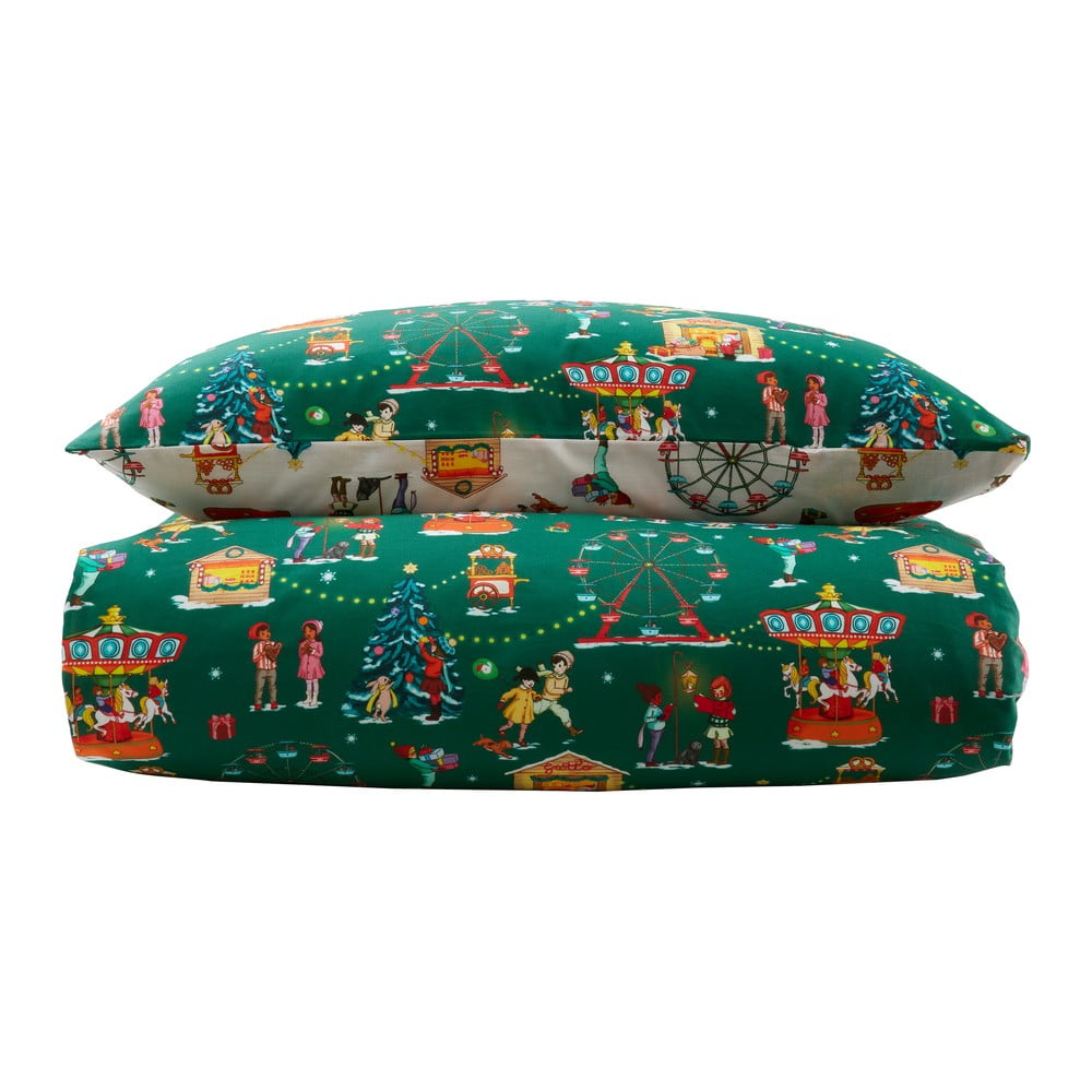 Zelené bavlnené detské obliečky na dvojlôžko 200x200 cm Christmas Fairground – Belle & Boo