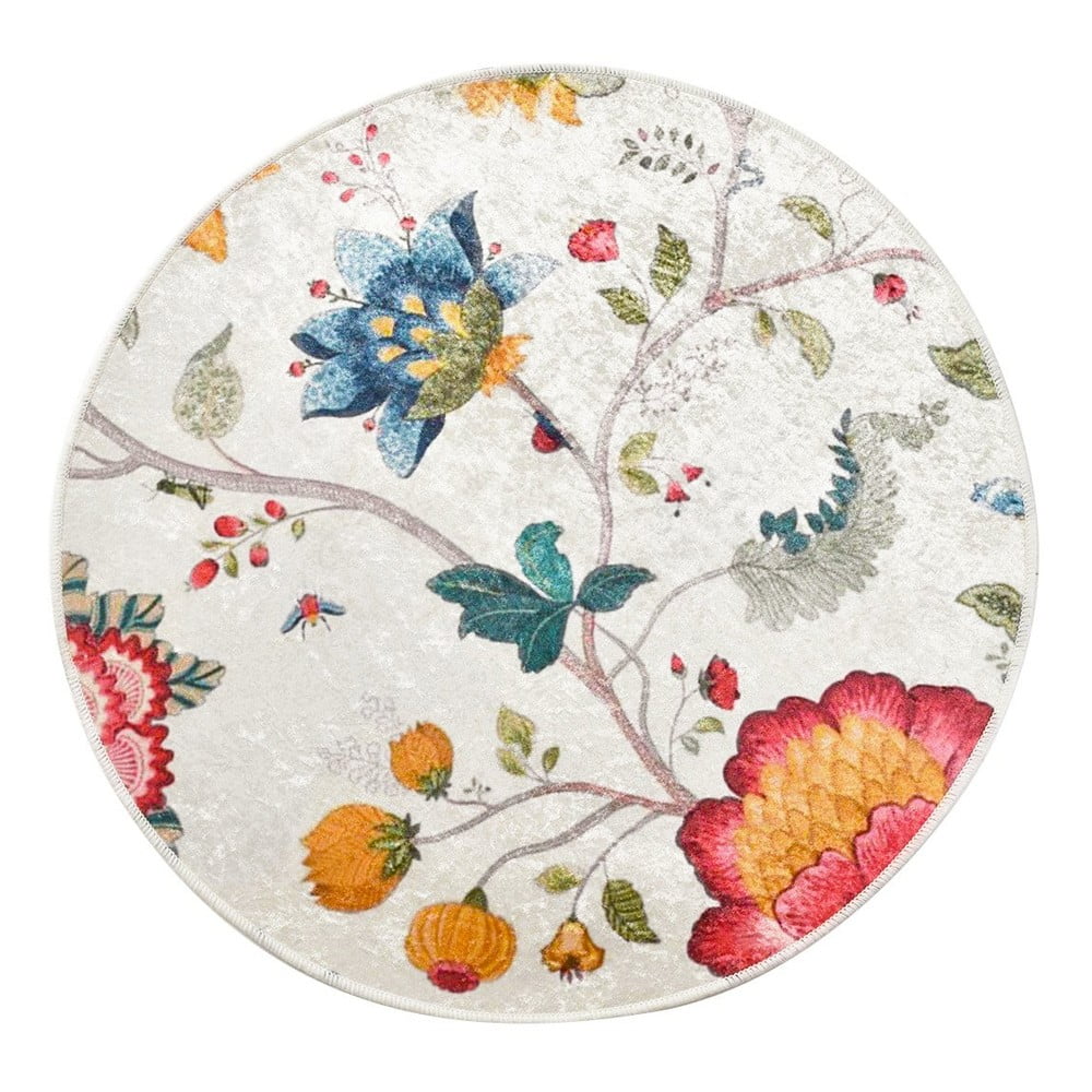 Sivá zamatová kúpeľňová predložka ø 100 cm Vintage Flower – Foutastic