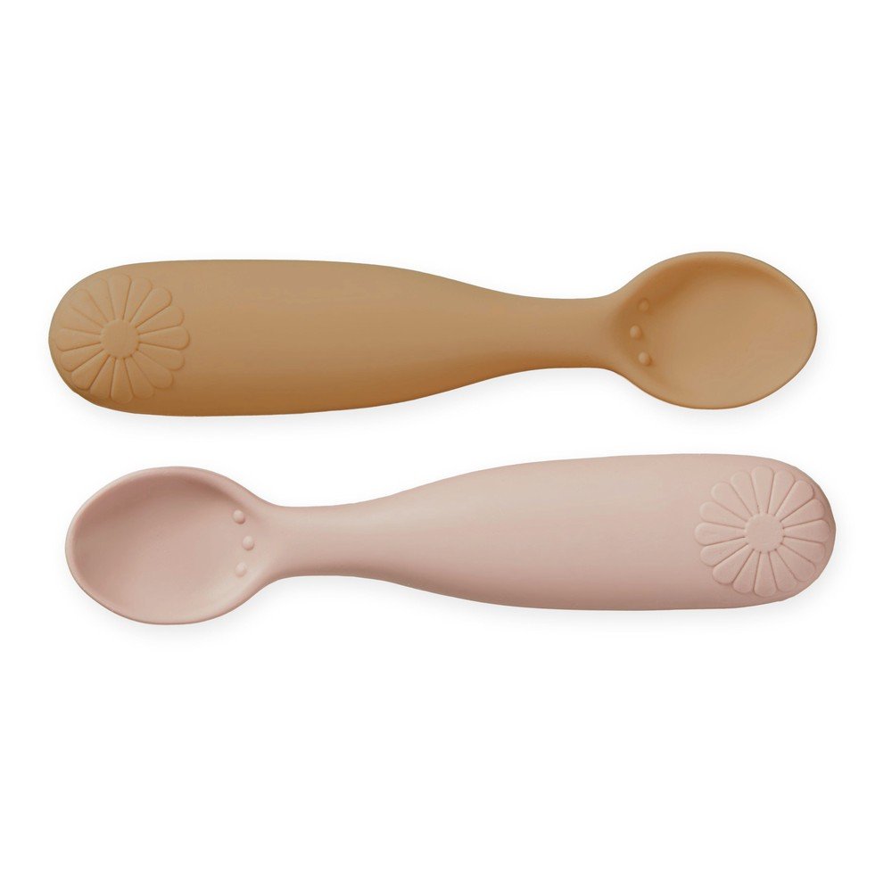 Detské lyžičky v súprave 2 ks zo silikónu v lososovej farbe/svetložlté Coral Mix – Cam Cam Copenhagen