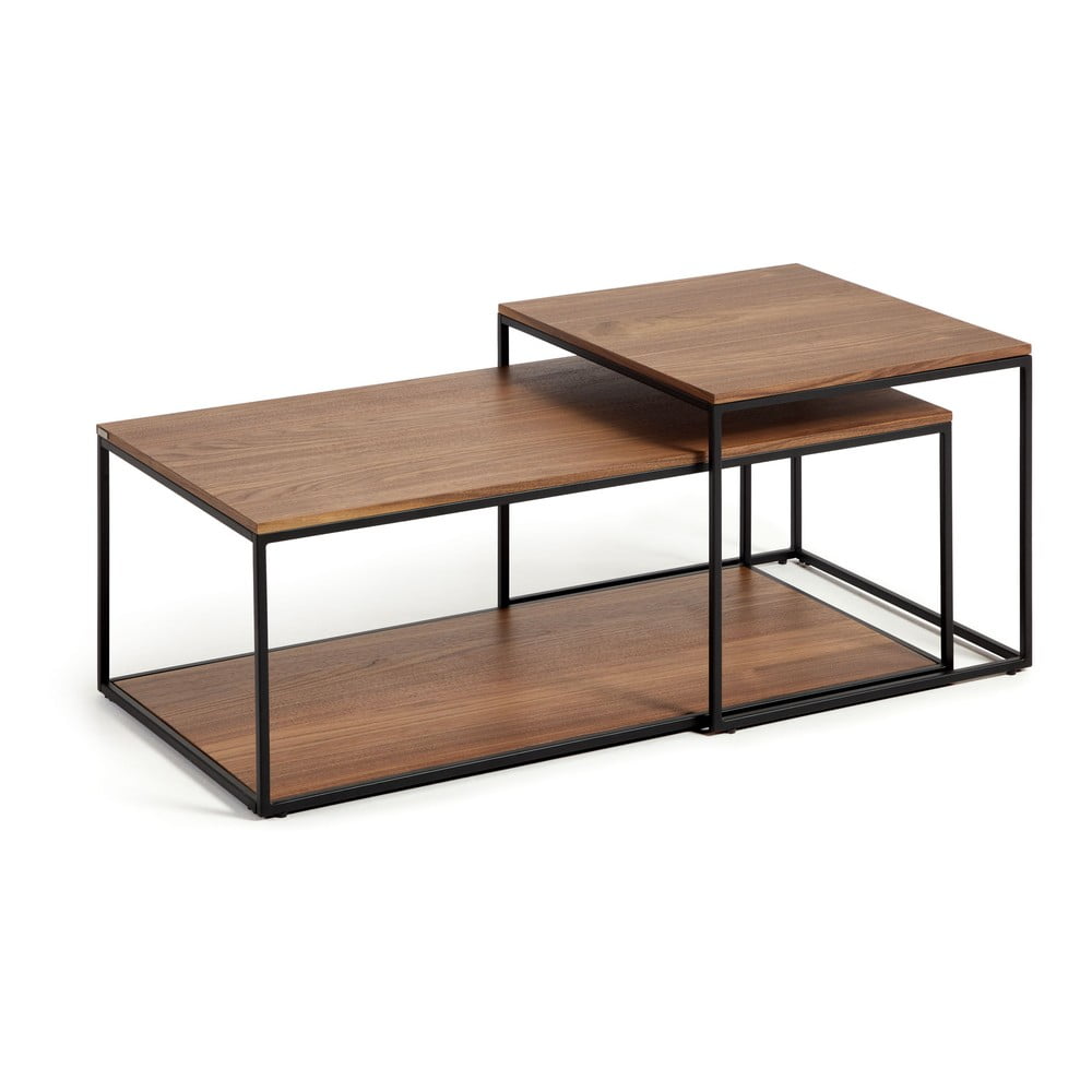 Hnedé konferenčné stolíky s doskou v dekore orechového dreva v súprave 2 ks 50x100 cm Yoana – Kave Home