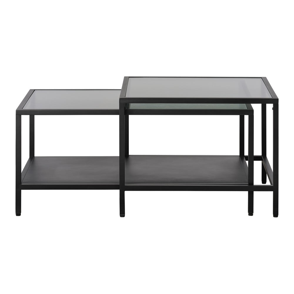 Čierne sklenené konferenčné stolíky v súprave 2 ks 60x60 cm Bronco – Unique Furniture