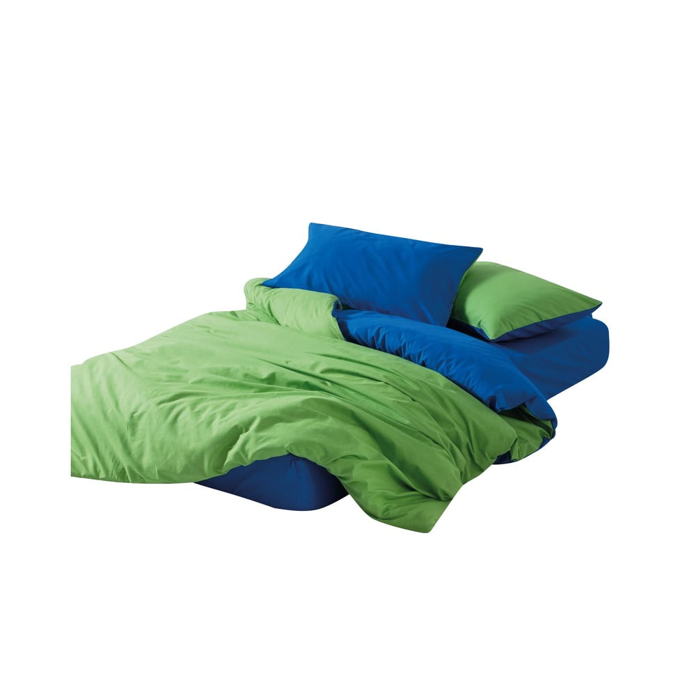 Zelené/modré obliečky na dvojlôžko/predĺžené z bavlny Renforcé s plachtou/4-dielne 200x220 cm Sage – Mijolnir
