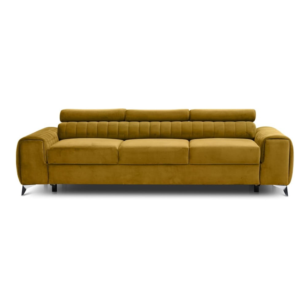 Zamatová rozkladacia pohovka v horčicovej farbe 261 cm Laurence – ELTAP