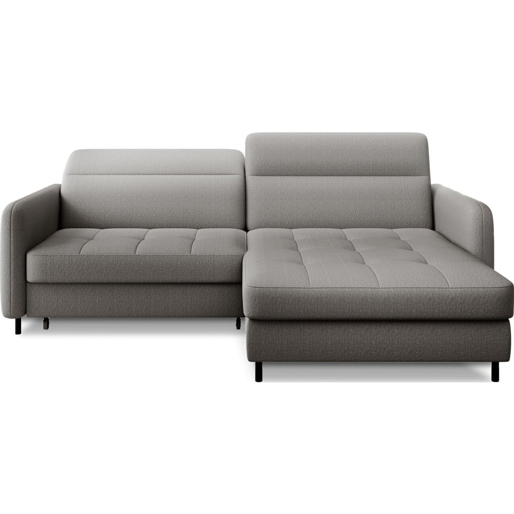 Sivá zamatová rozkladacia/s úložným priestorom rohová pohovka (pravý roh/s leňoškou) Gomsi – ELTAP