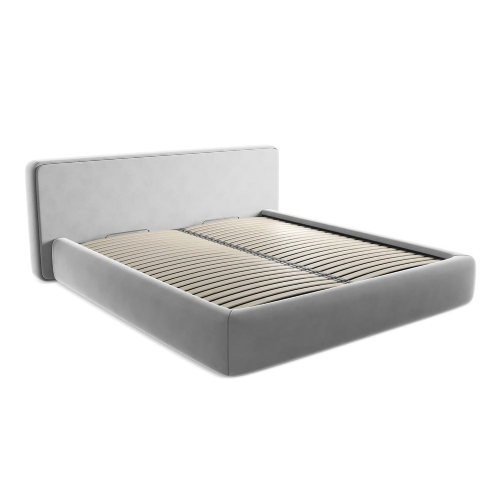 Sivá čalúnená dvojlôžková posteľ s úložným priestorom s roštom 180x200 cm Kiana – Makamii