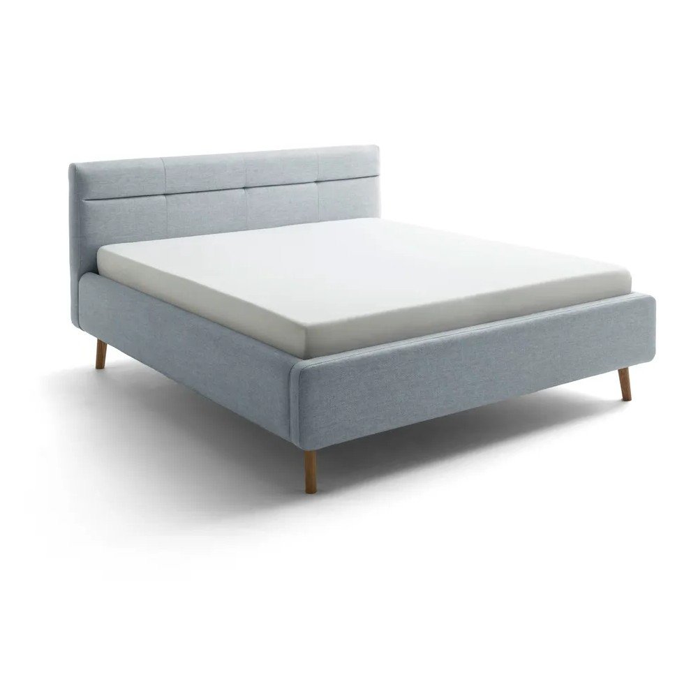 Sivomodrá čalúnená dvojlôžková posteľ s úložným priestorom s roštom 180x200 cm Lotte – Meise Möbel
