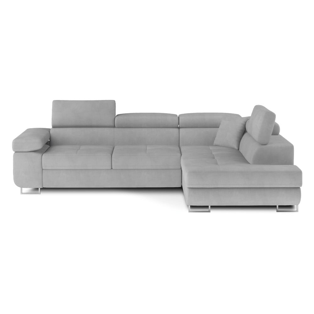 Svetlosivá zamatová rozkladacia/s úložným priestorom rohová pohovka (pravý roh/do L) Anton – ELTAP