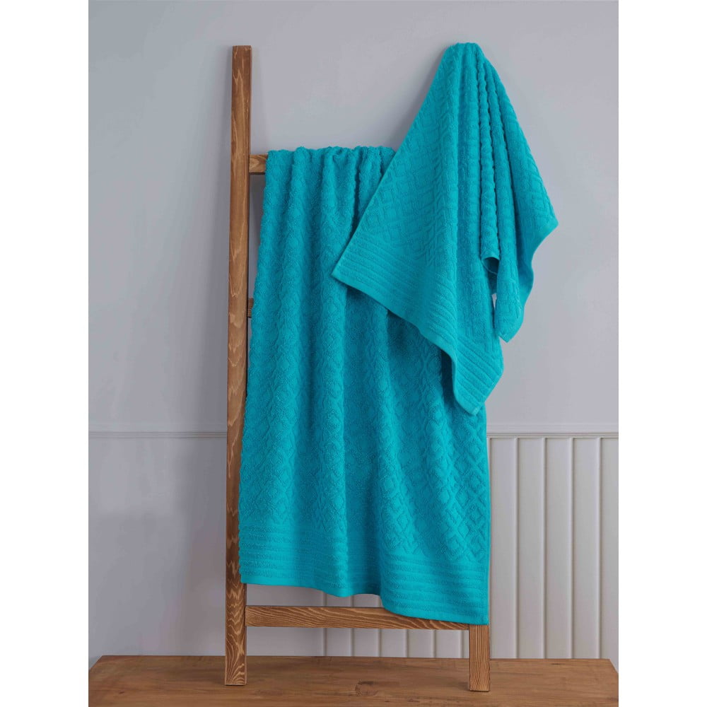 Modré froté bavlnené uteráky a osušky v súprave 2 ks Diamond – Mila Home