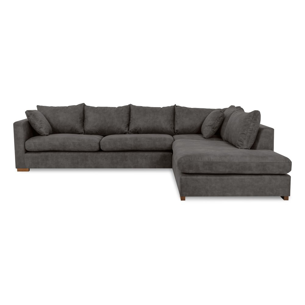 Antracitová rohová pohovka z imitácie kože (pravý roh) Hamburg – Scandic