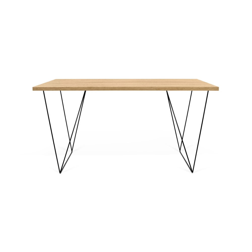 Pracovný stôl v dekore dubového dreva s čiernymi nohami TemaHome Flow