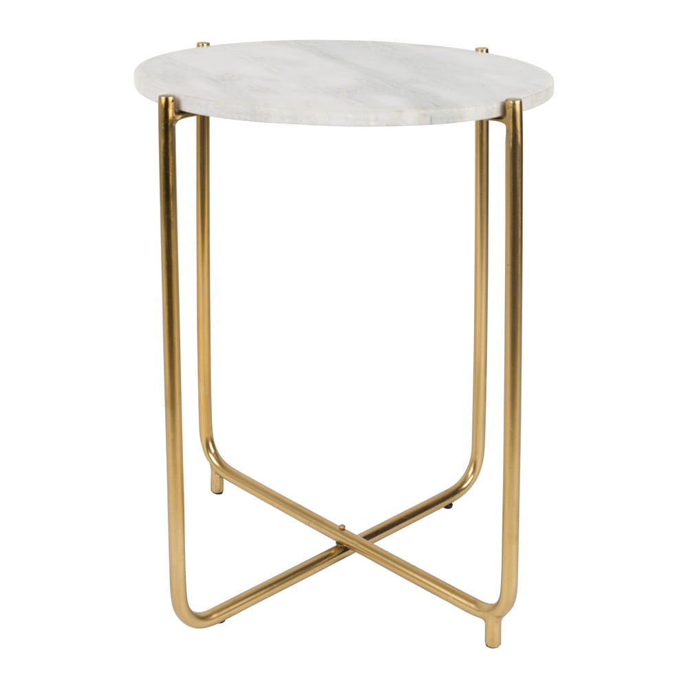 Biely odkladací stolík s mramorovou doskou White Label Timpa